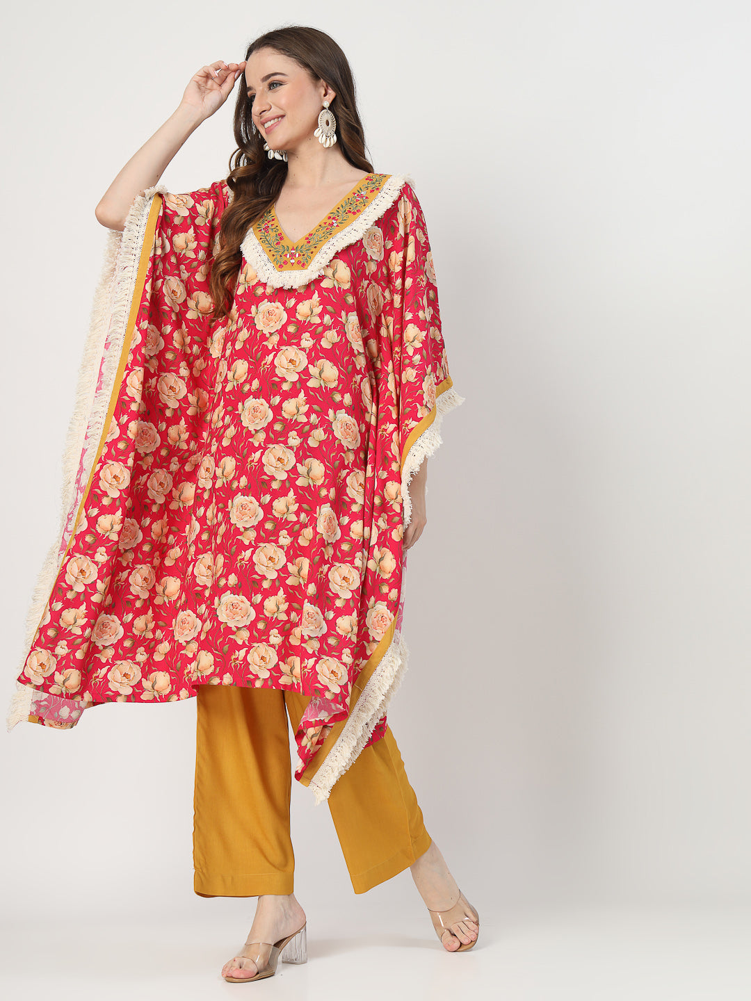 Elegant Bohemian Kaftan with Relaxed Pants Ensemble - Cosmic Trio
