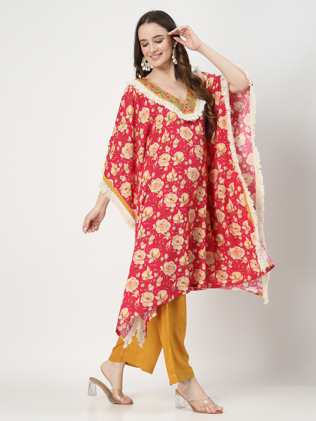 Elegant Bohemian Kaftan with Relaxed Pants Ensemble - Cosmic Trio