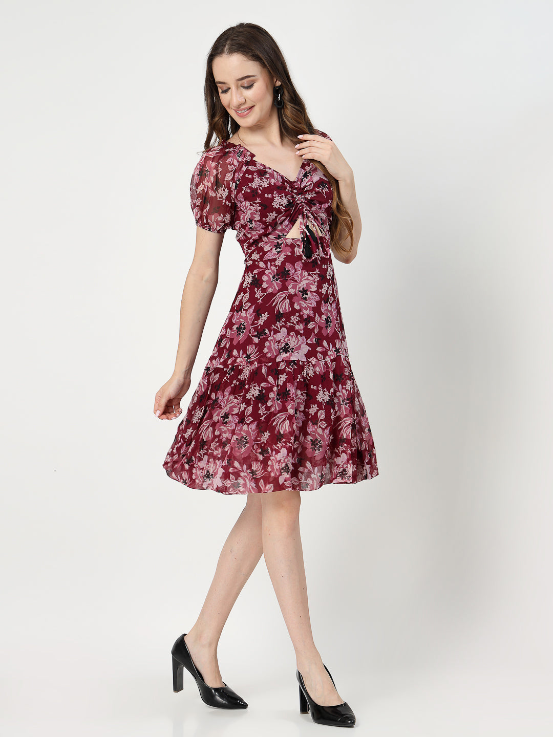 Floral Print Short Dress - Cosmic Trio