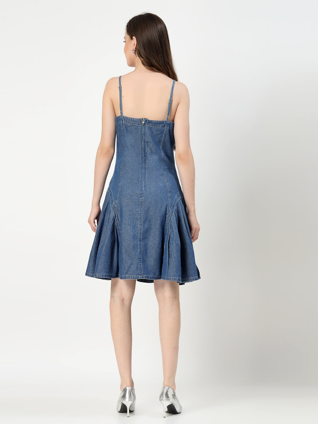 Denim Cami Dress with Embroidery and Wrinkle Hem - Cosmic Trio