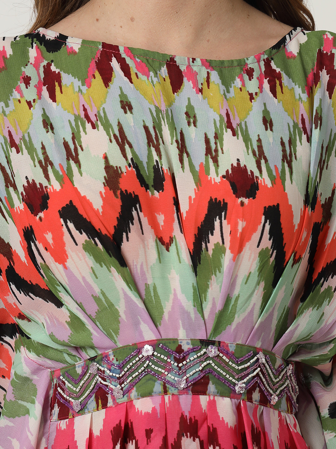 Printed Top with Waistband Embroidery & Palazzo Co-Ord - Cosmic Trio