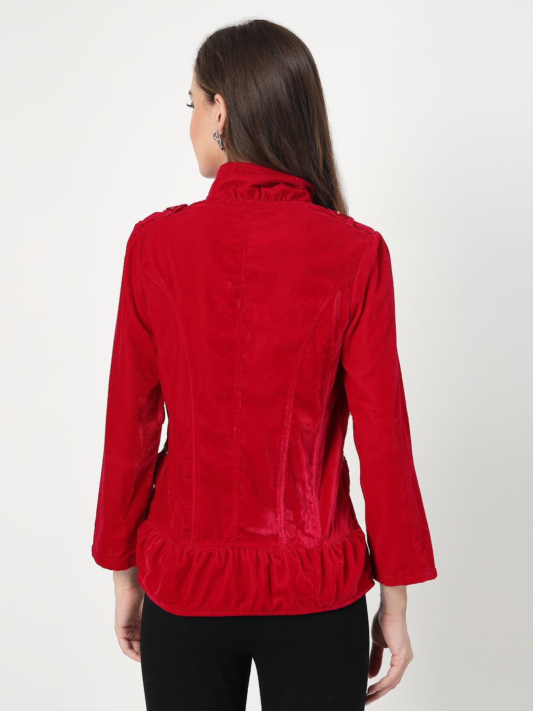Red Velvet Lightweight Button-Up Jacket – Stylish & Comfortable - Cosmic Trio