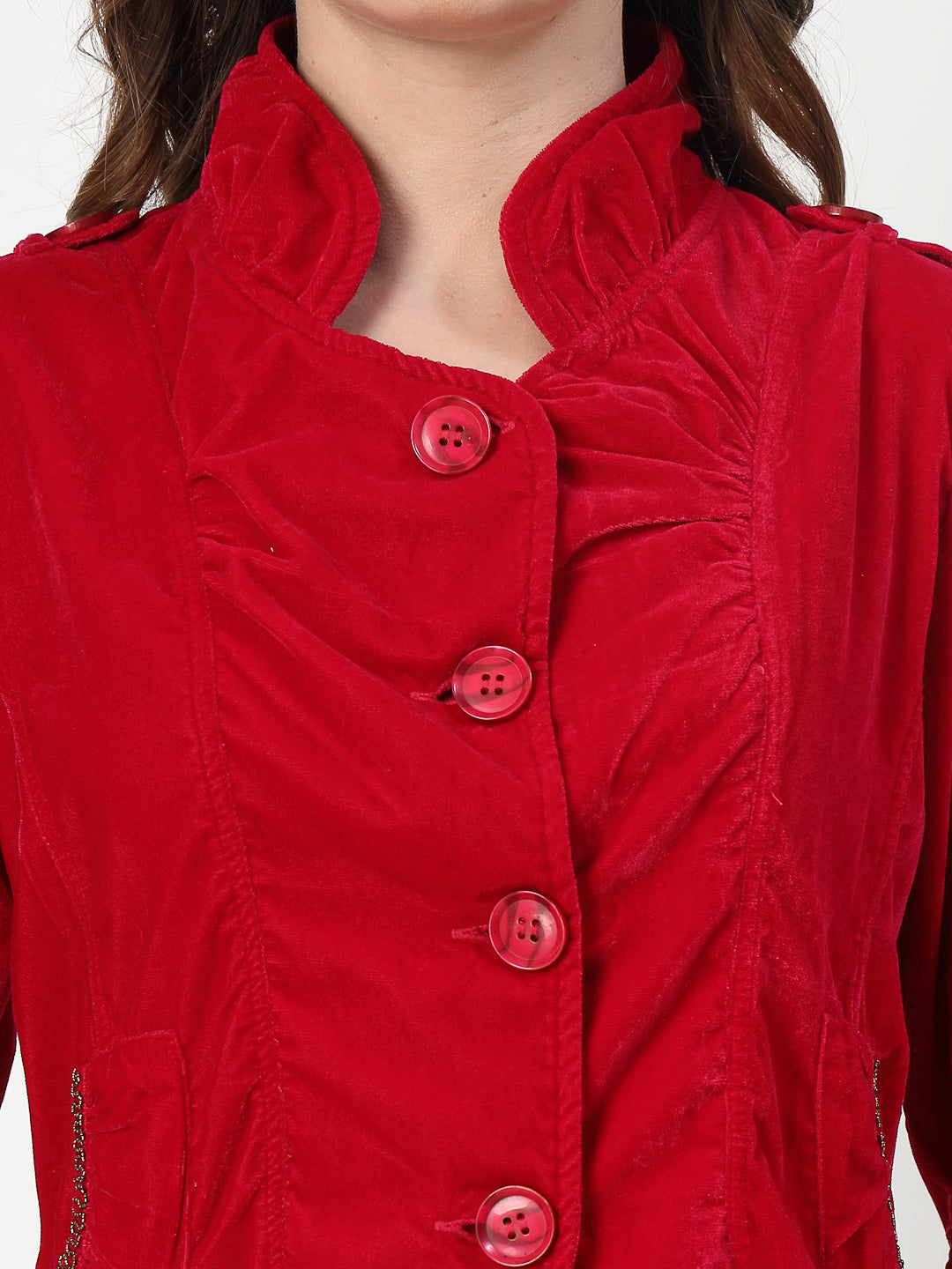 Red Velvet Lightweight Button-Up Jacket – Stylish & Comfortable - Cosmic Trio