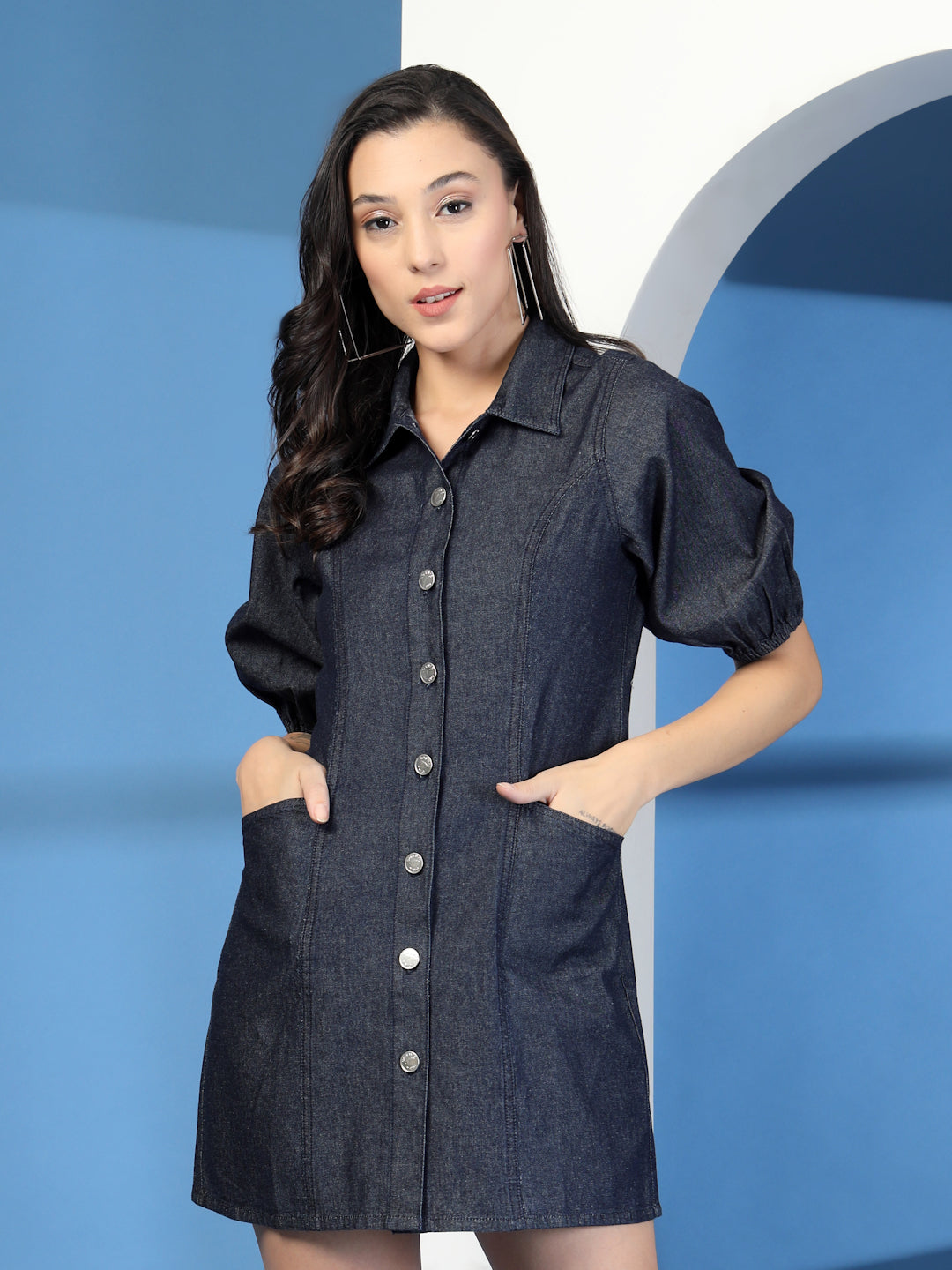 Women Blue Denim Shirt Type Dress