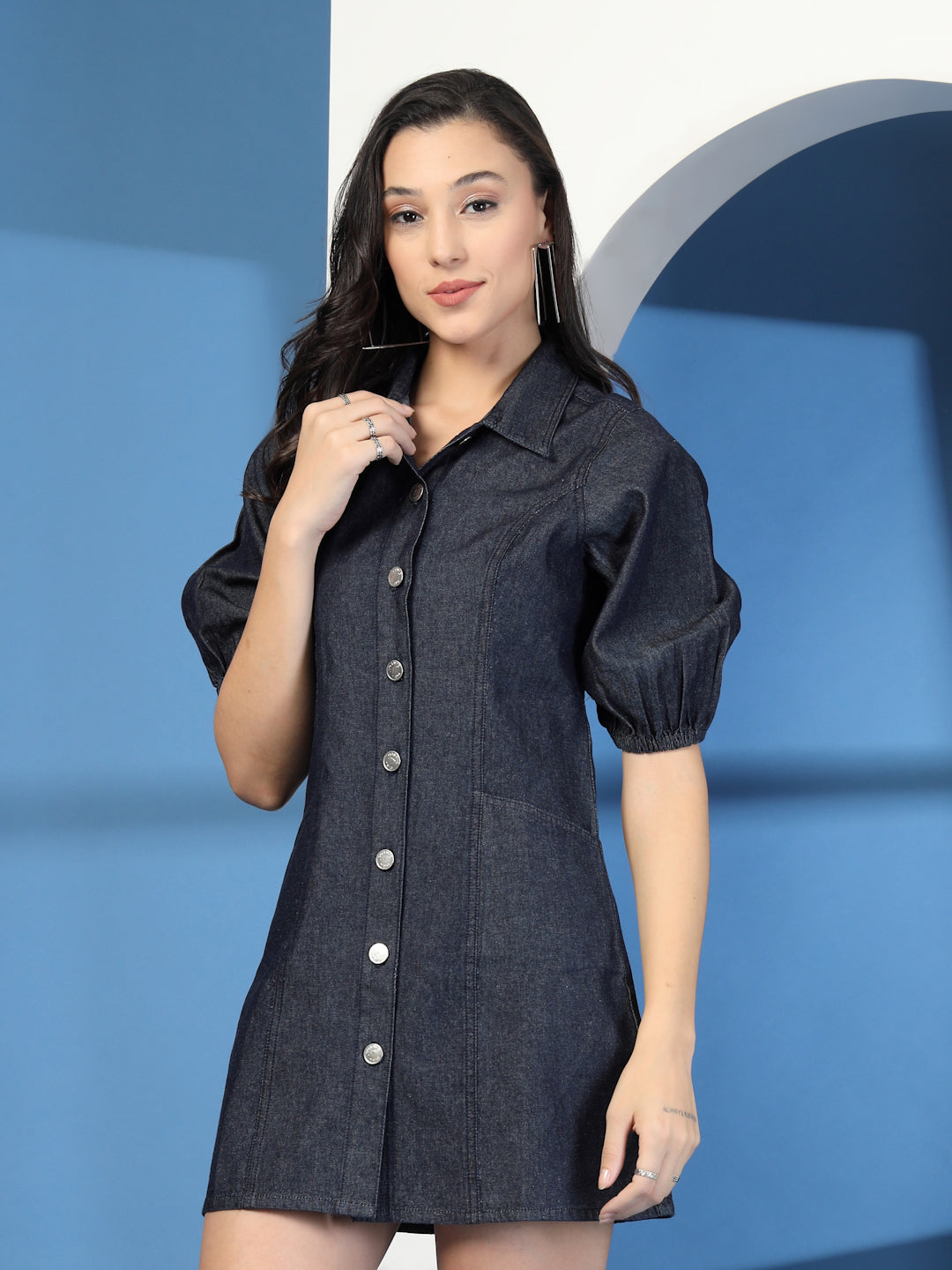 Women Blue Denim Shirt Type Dress