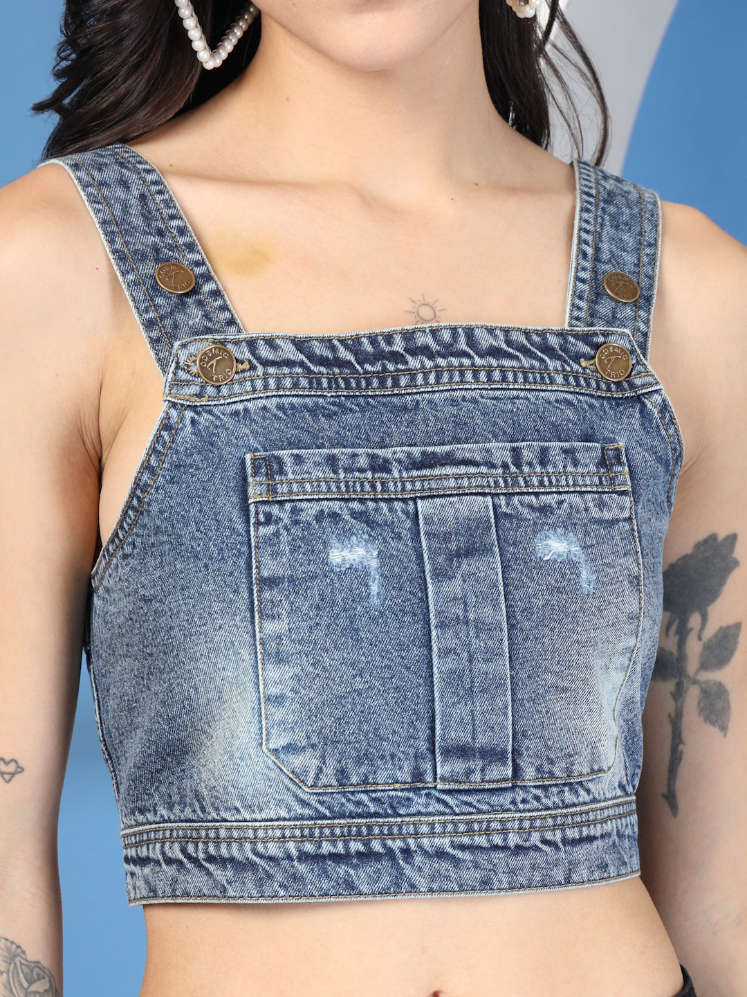 Denim Utility Pockets Crop Top