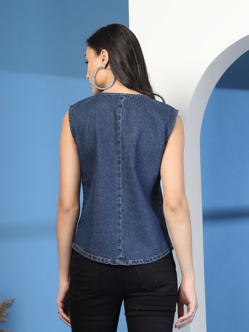 Women Dark Indigo Denim Shirt-Type Top