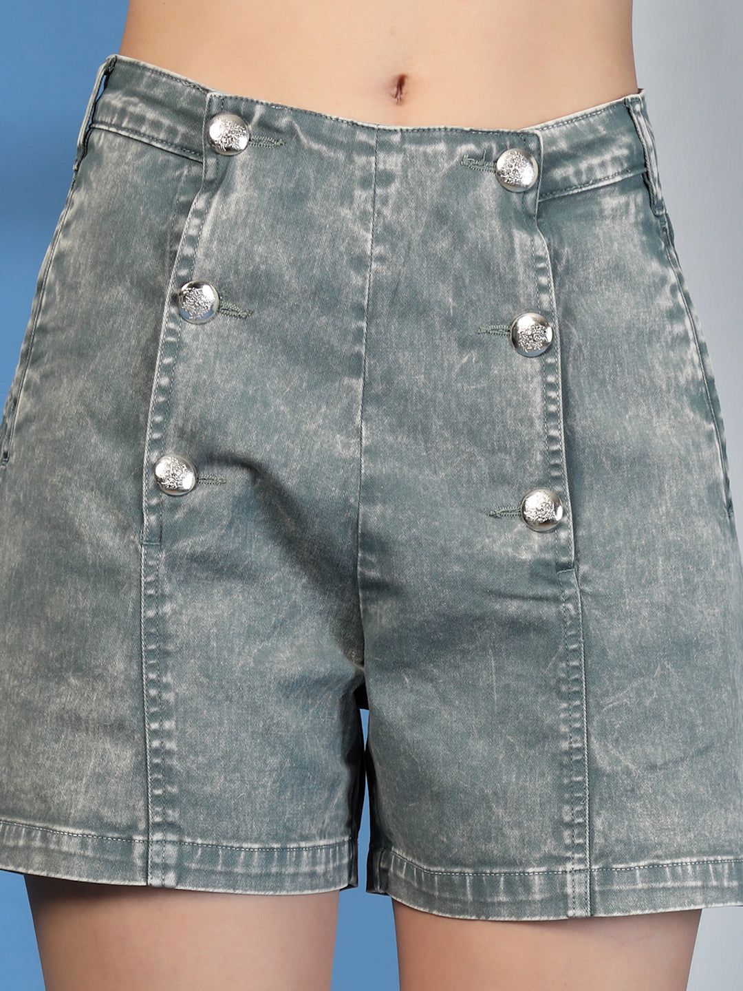 Women Grey Mid-Rise Denim Shorts