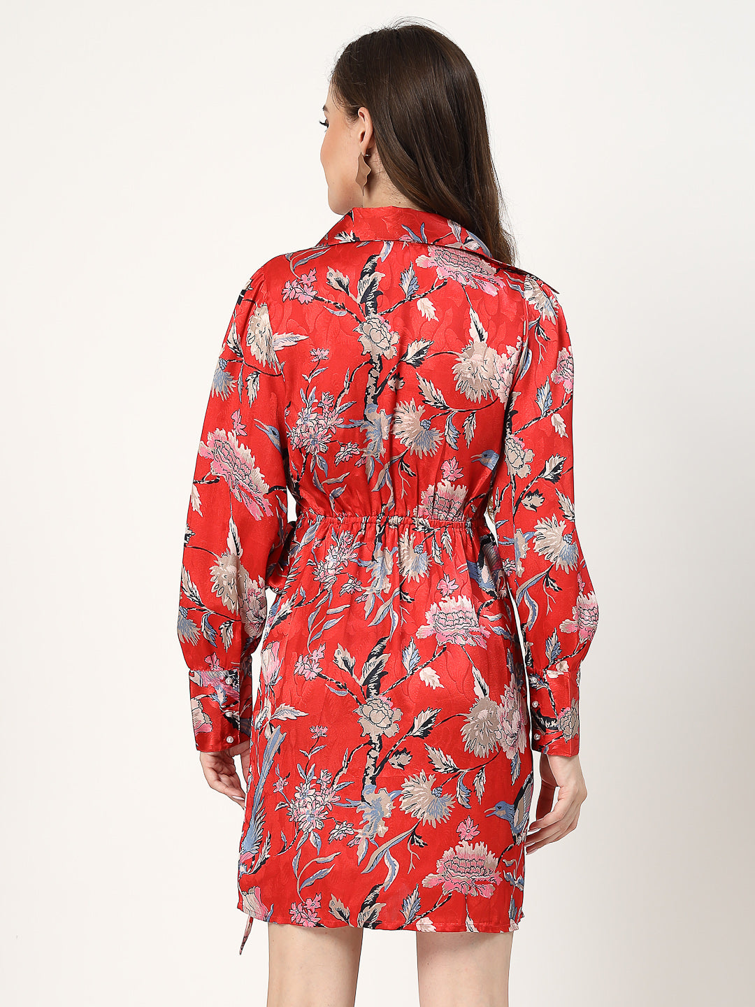Red Floral Long Sleeve Wrap Dress - Cosmic Trio