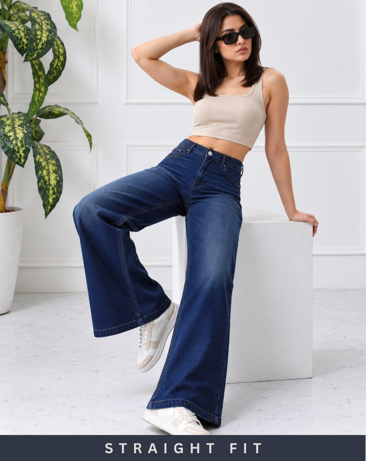 Women’s Blue Mid-Rise Wide-Leg Whisker Jeans