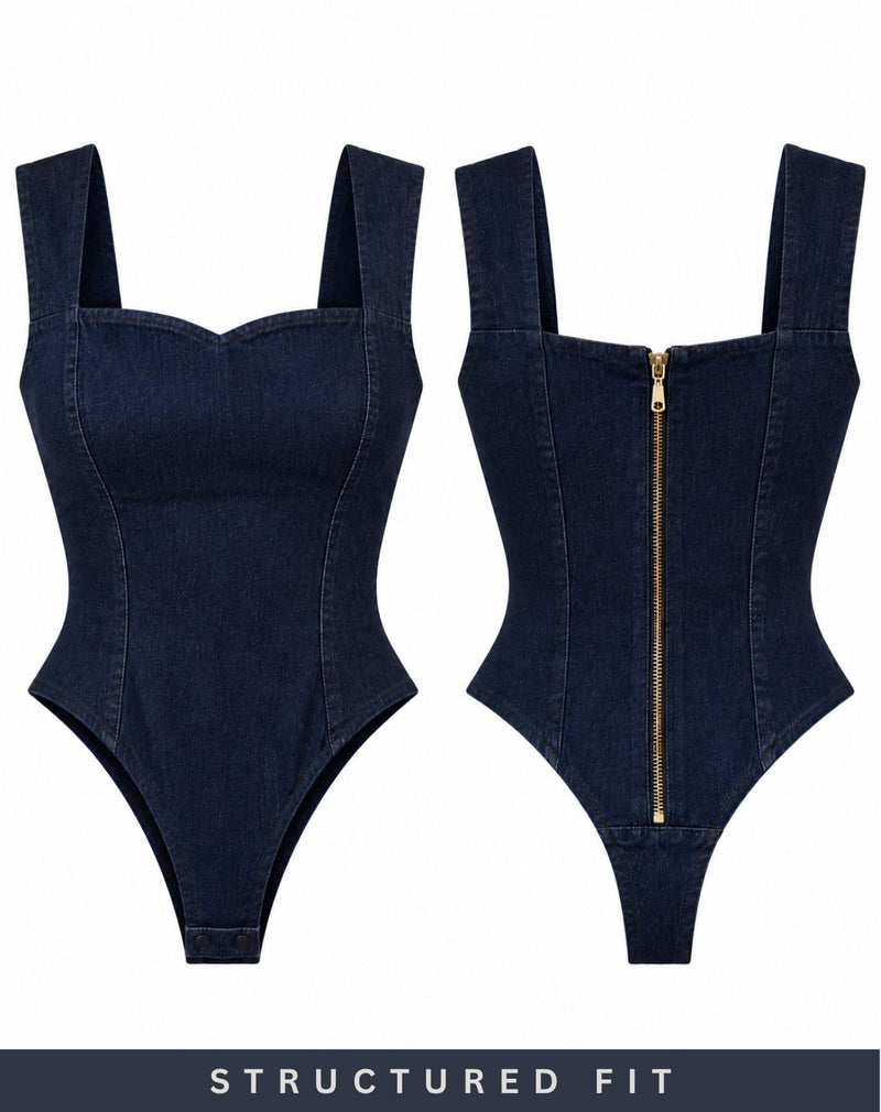 Women’s Blue Denim Corset-Style Sleeveless Bodysuits