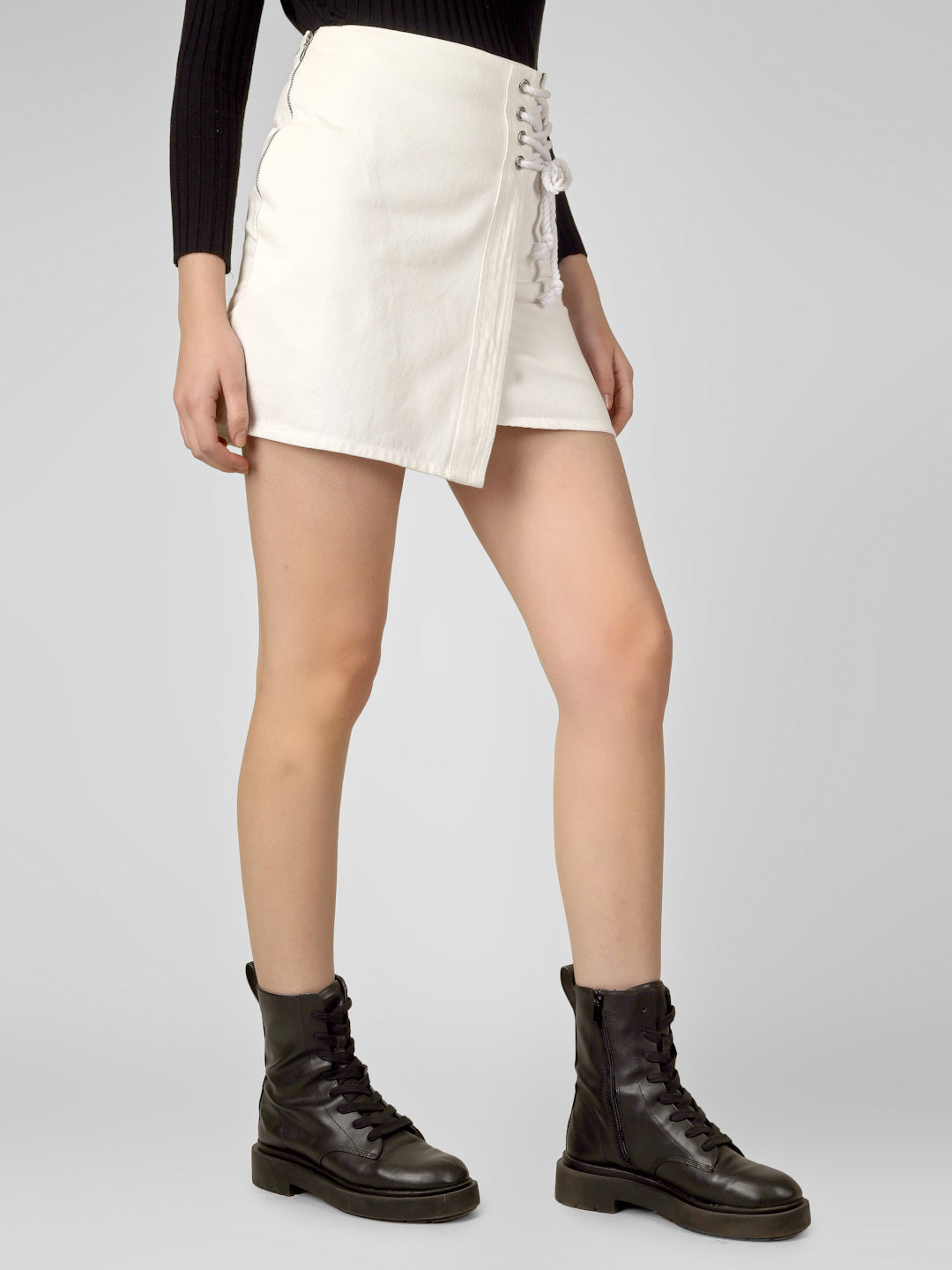 White Cotton High Rise Fit & Flare Skirt Women