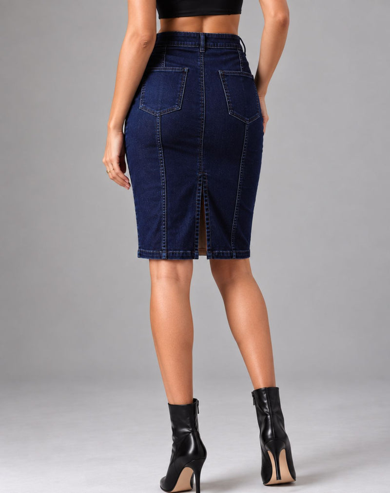 Women Blue High-Rise Denim Pencil Skirt