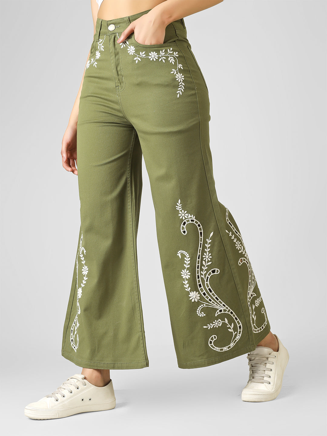 Medina Green High-Rise Wide Leg Jeans for Women