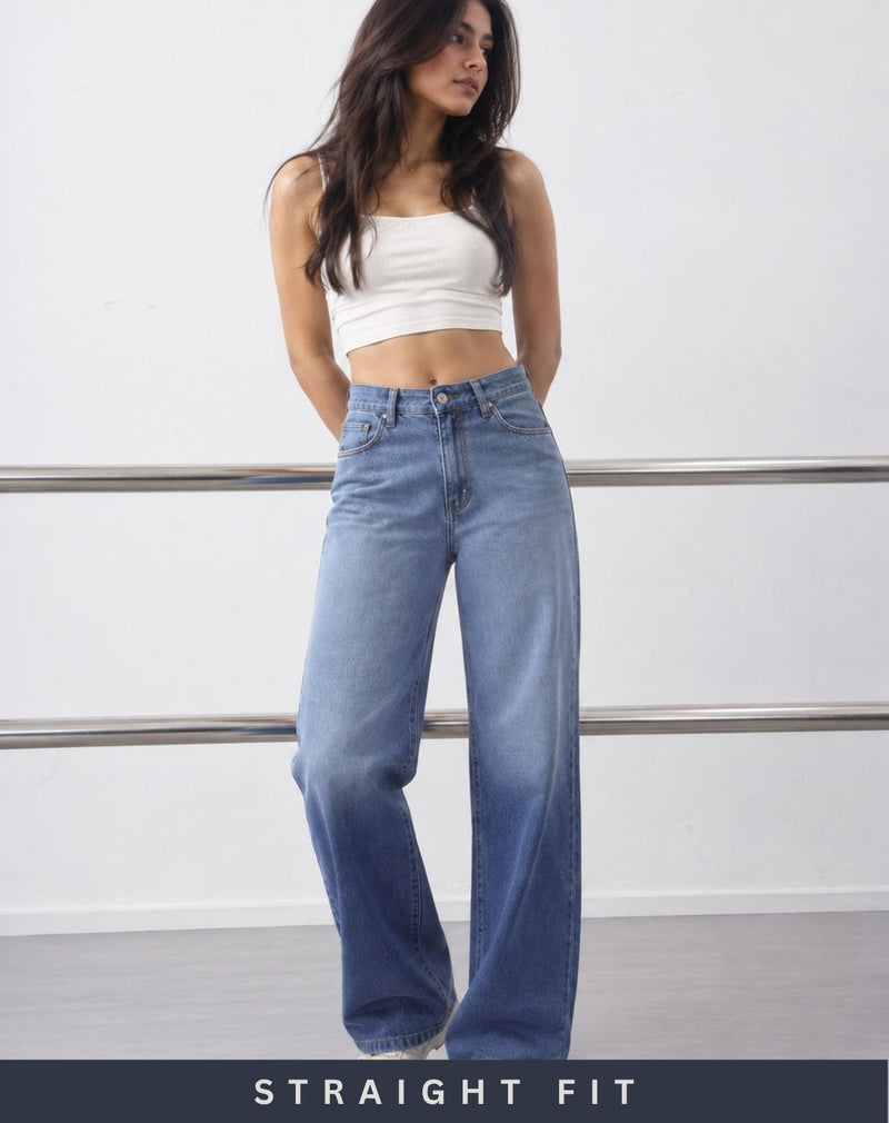 Women’s Light Blue Mid-Rise Straight Fit Jeans