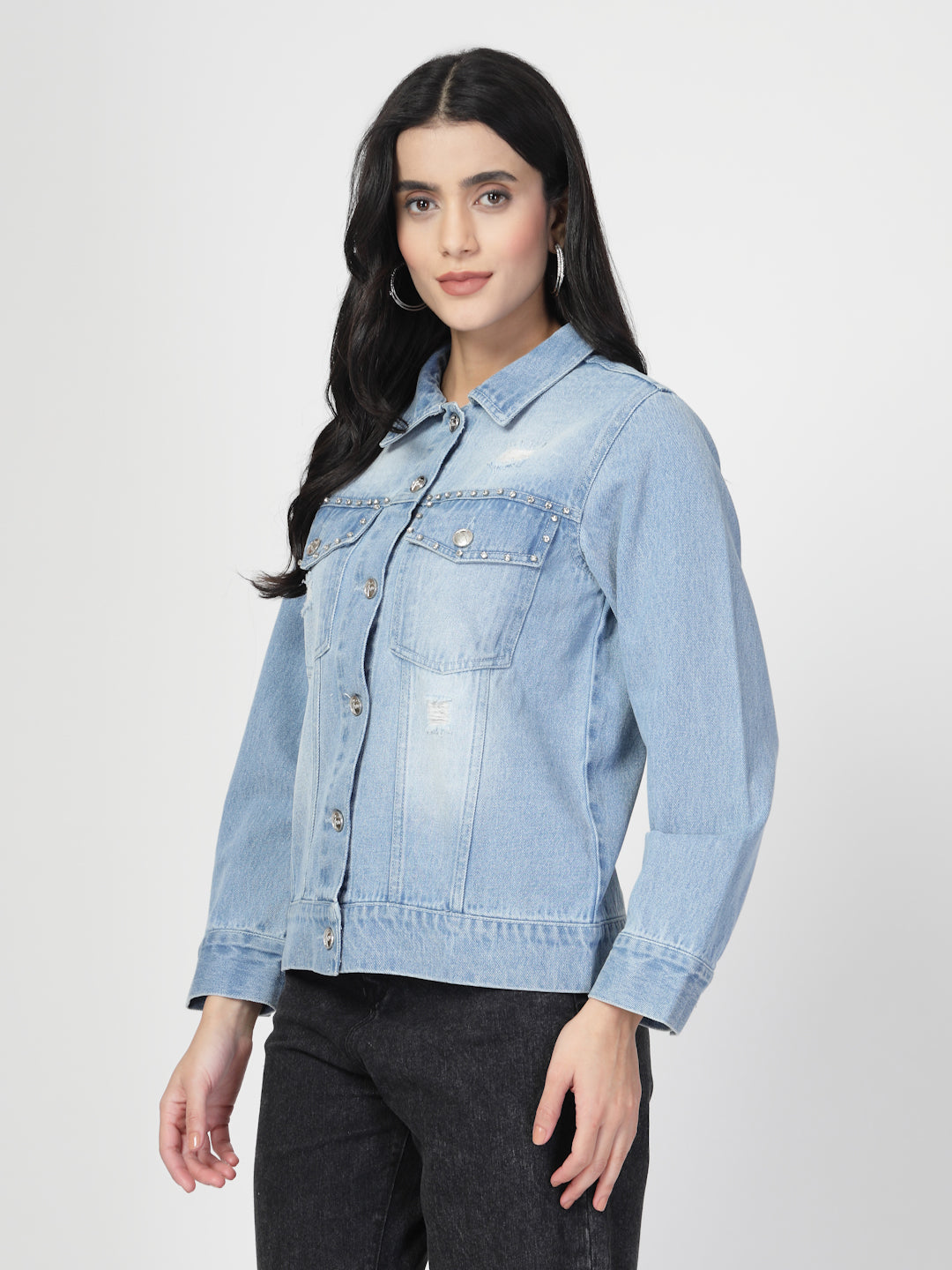 Lightweight Denim Jacket with Embroidery Patchwork - Cosmic Trio