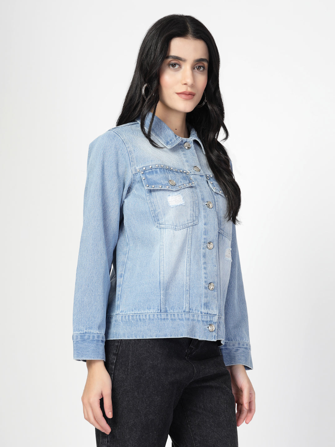 Lightweight Denim Jacket with Embroidery Patchwork - Cosmic Trio