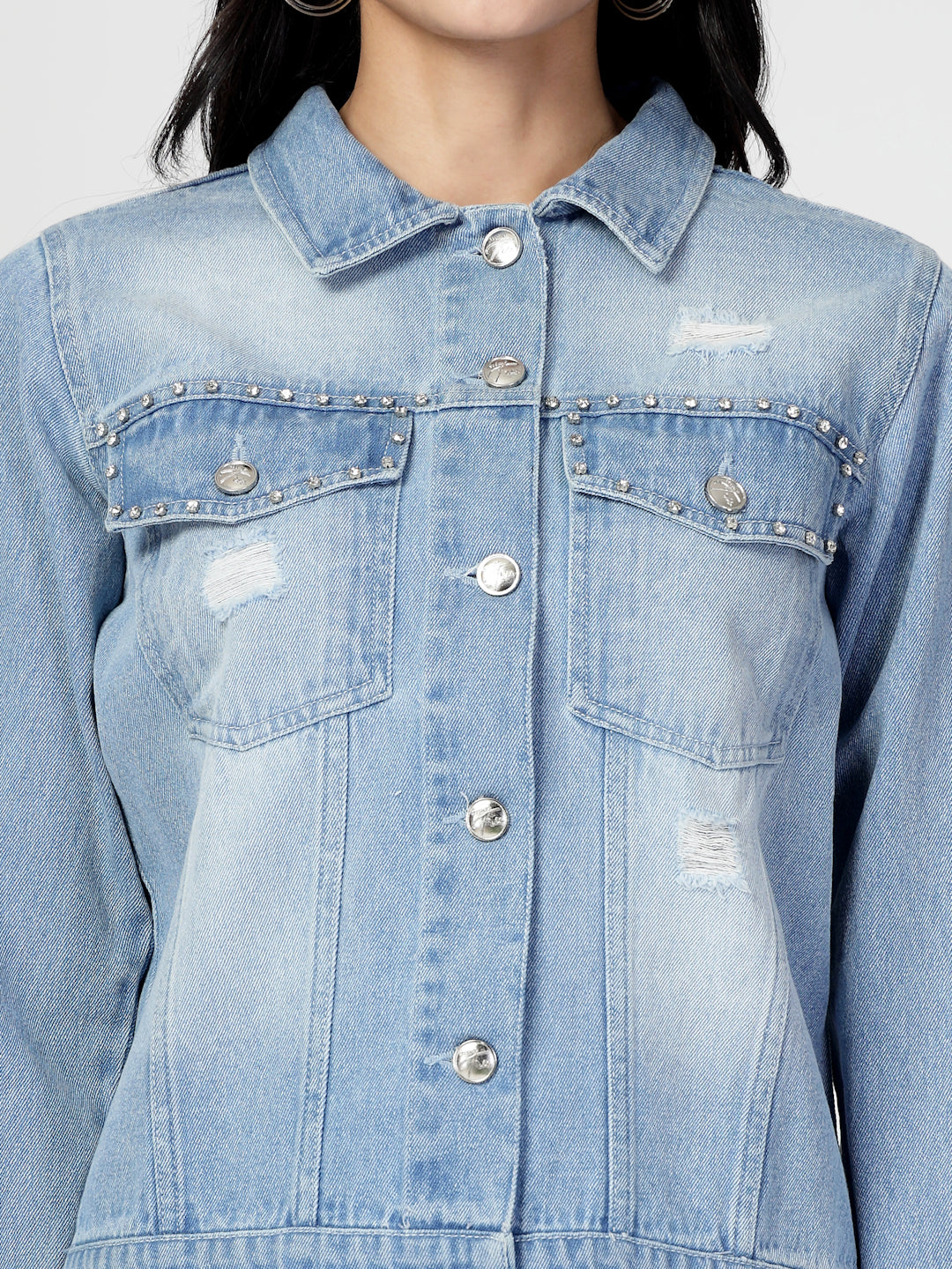 Lightweight Denim Jacket with Embroidery Patchwork - Cosmic Trio