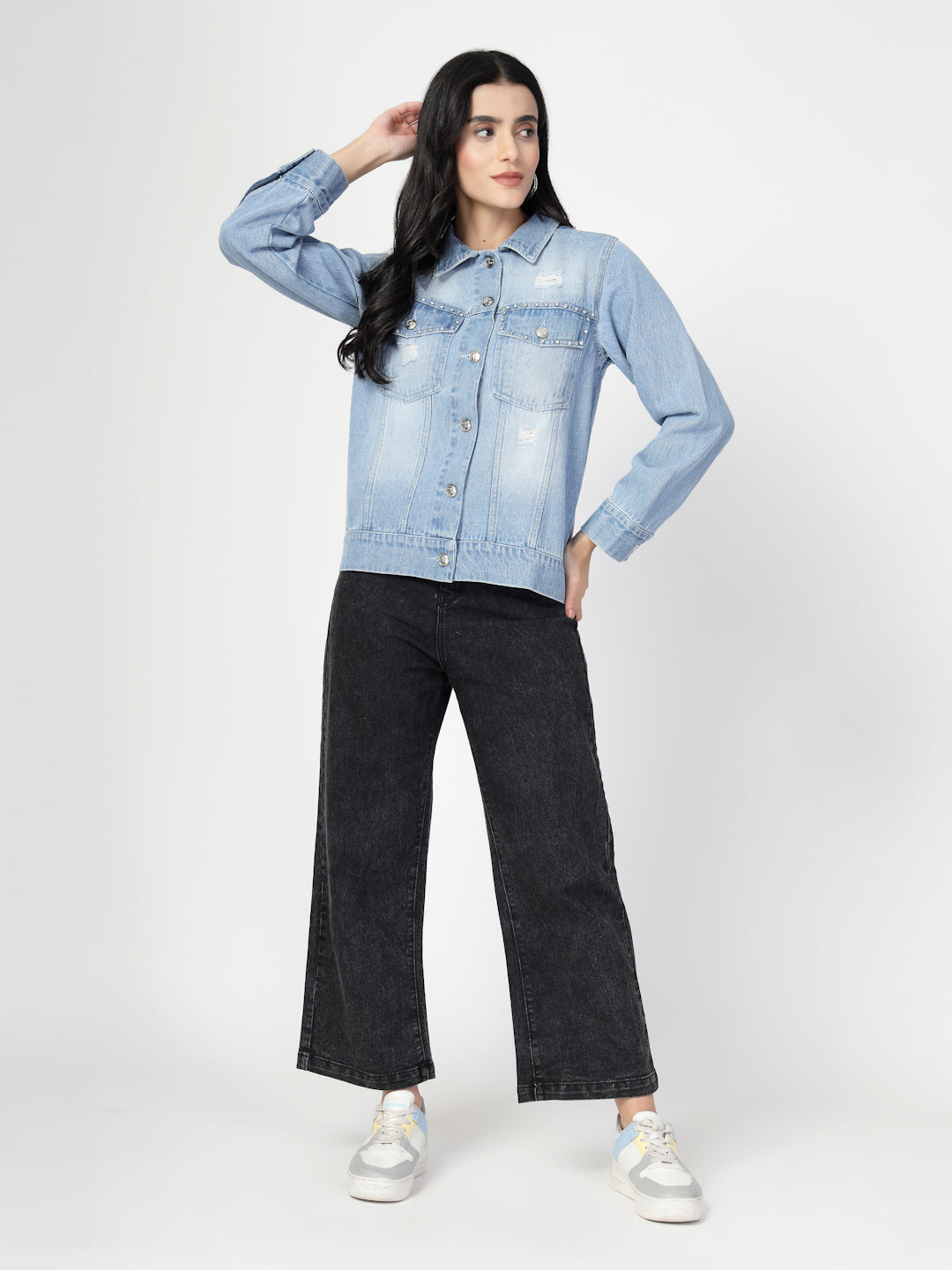 Lightweight Denim Jacket with Embroidery Patchwork - Cosmic Trio