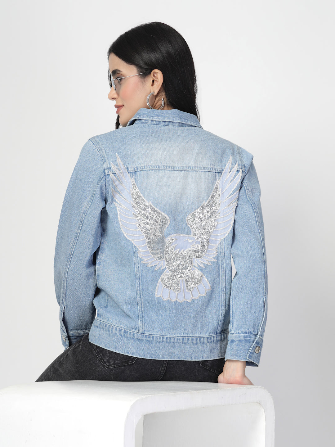 Lightweight Denim Jacket with Embroidery Patchwork - Cosmic Trio