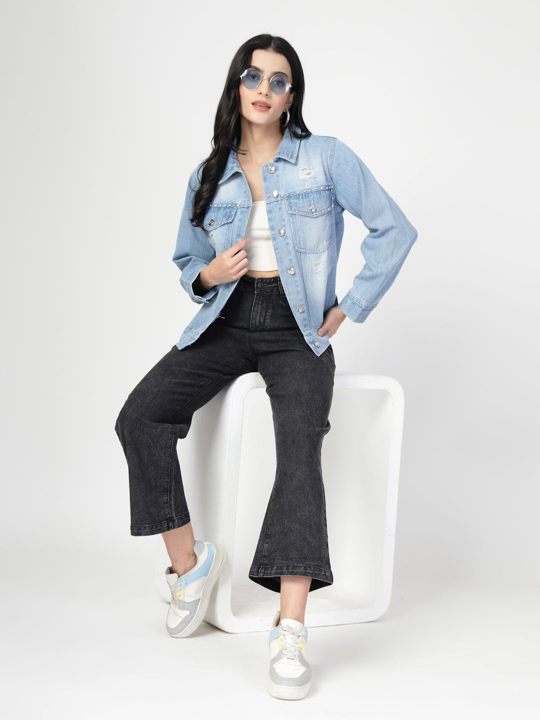 Lightweight Denim Jacket with Embroidery Patchwork - Cosmic Trio