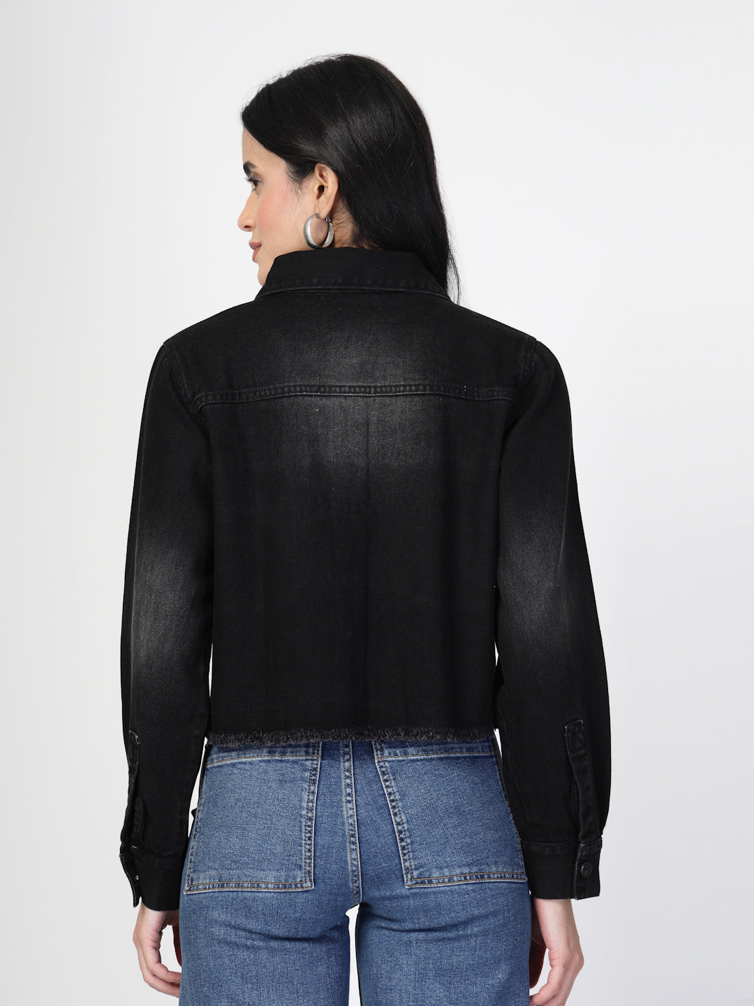 Black Denim Jacket with Stone Work - Cosmic Trio