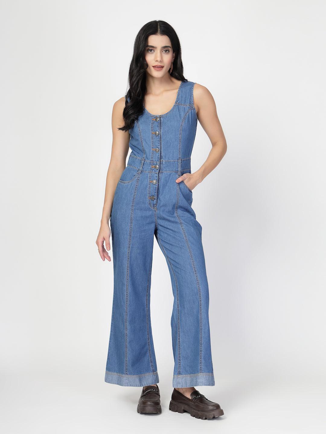 Blue Solid Women Jumpsuit