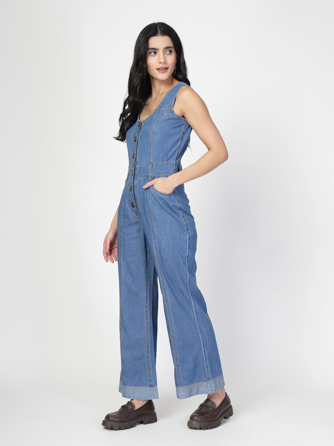 Blue Solid Women Jumpsuit