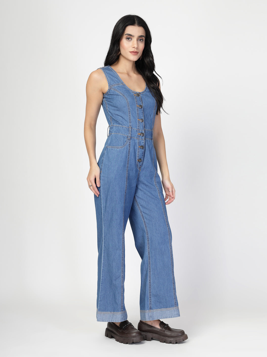 Blue Solid Women Jumpsuit