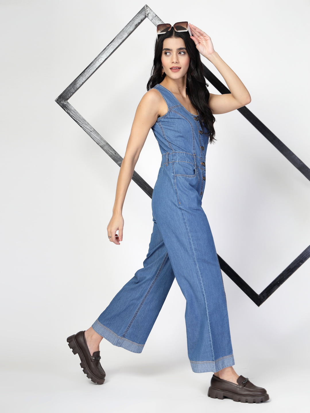 Blue Solid Women Jumpsuit
