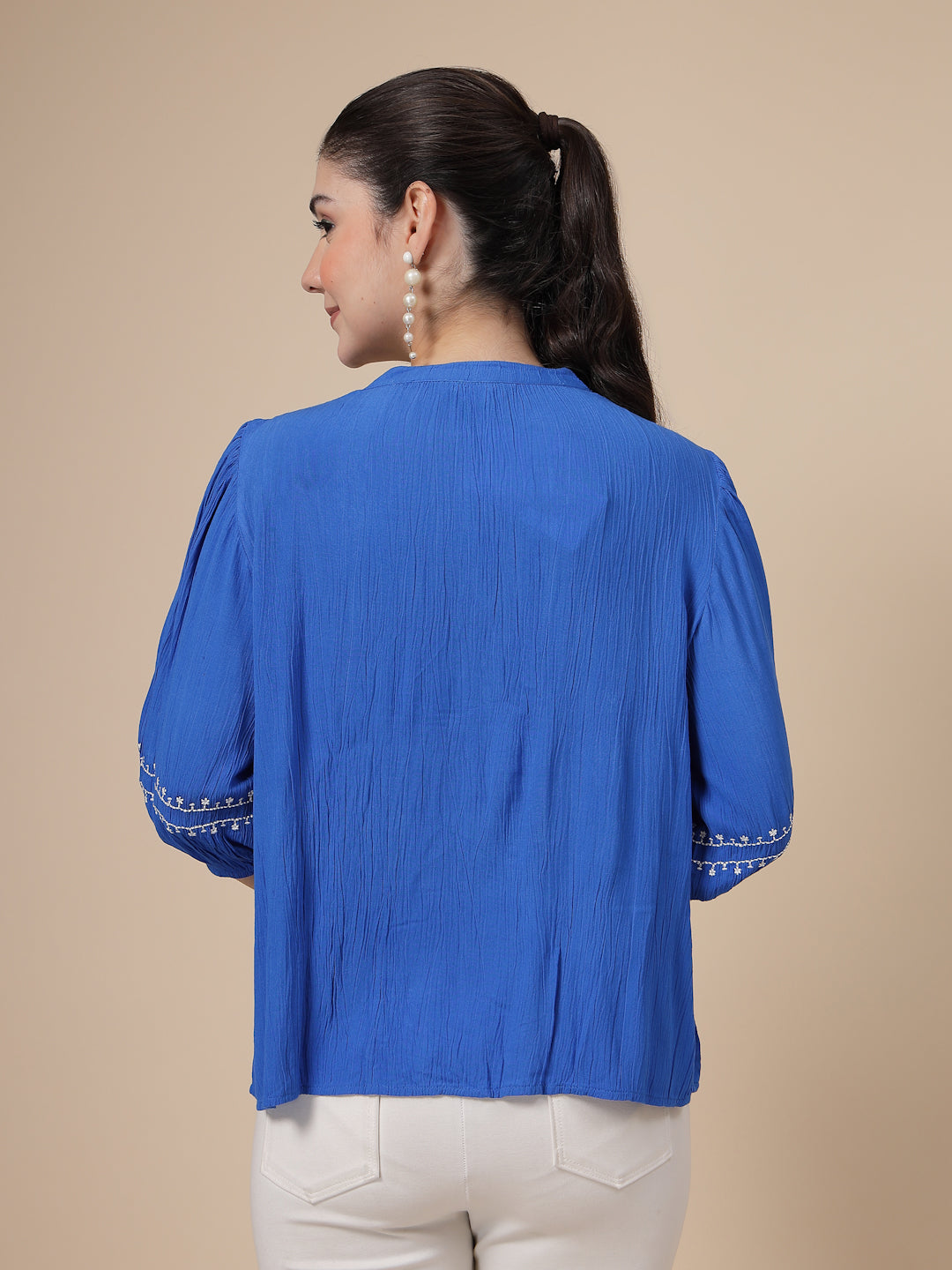 Embroidered Lightweight crinkled Top