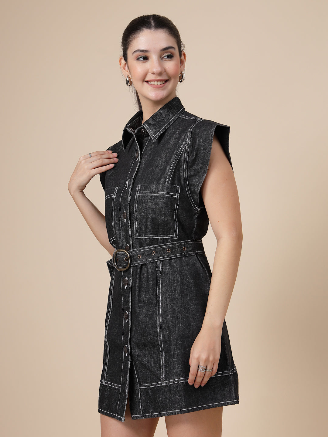 Denim Washed structured feel Shirt Dress