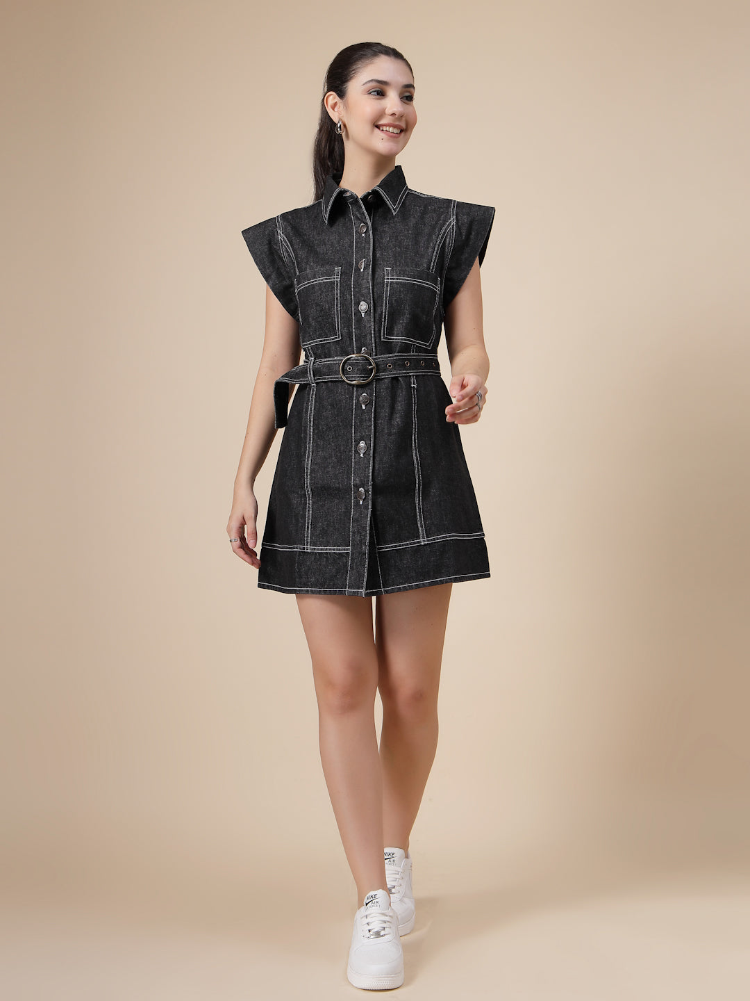 Denim Washed structured feel Shirt Dress