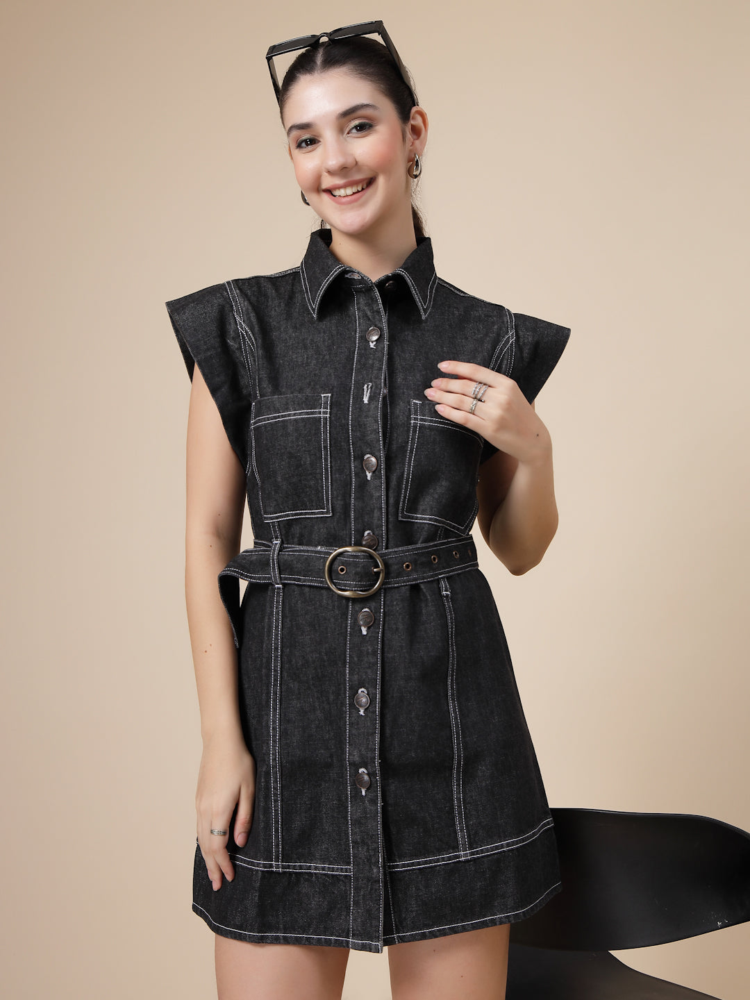 Denim Washed structured feel Shirt Dress