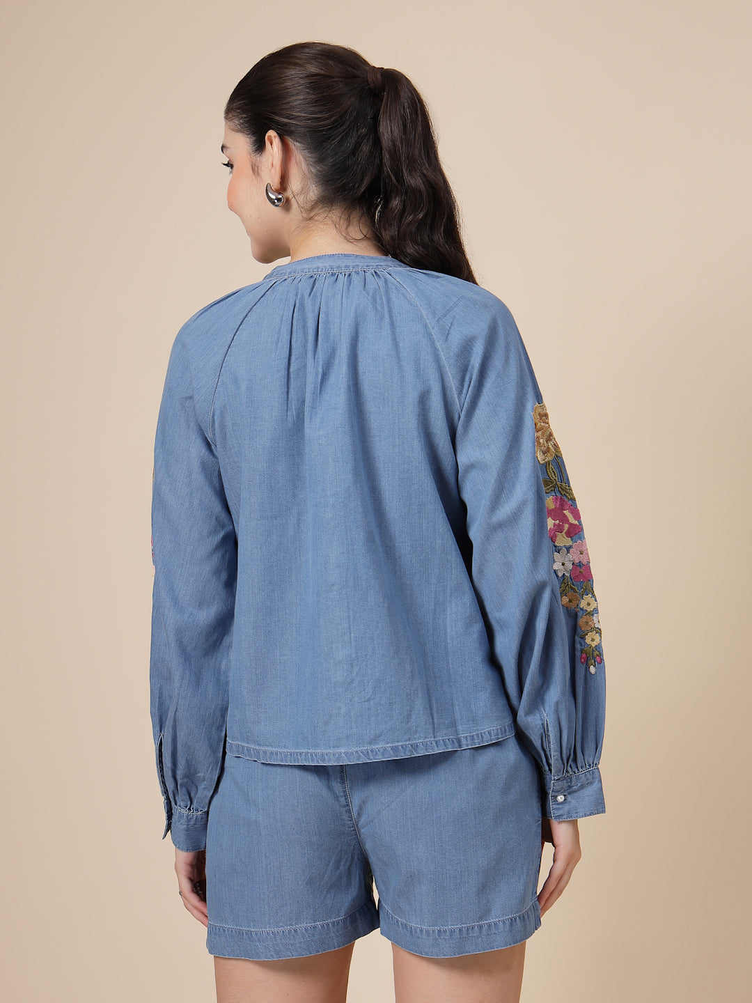 Blue Embroidered Denim Co-Ord Set for Women