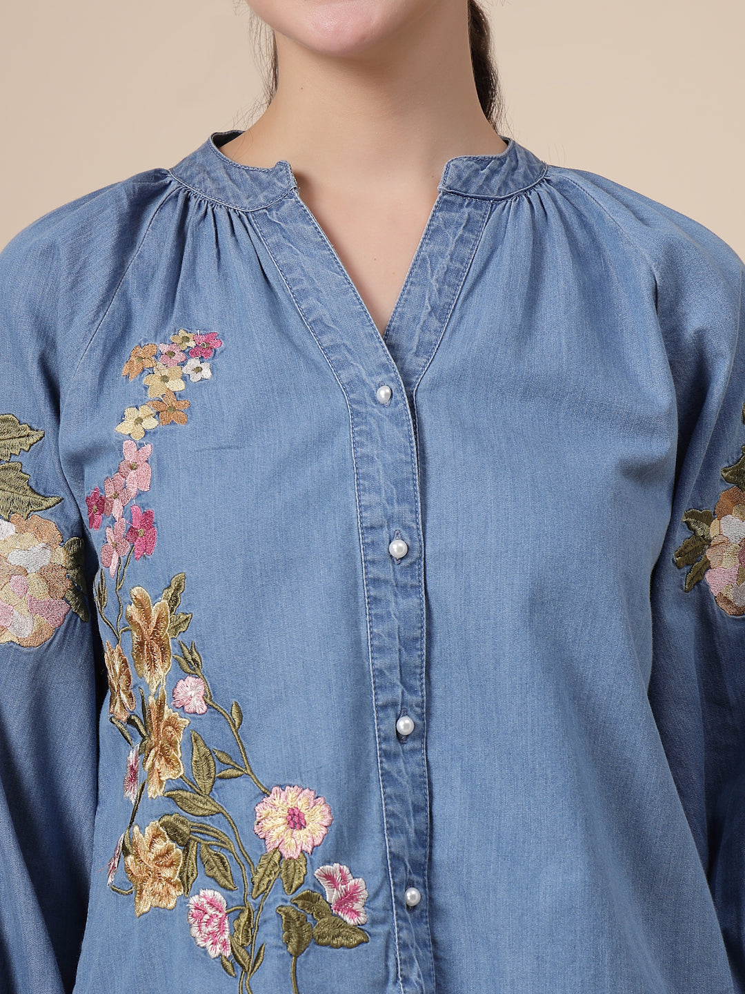 Blue Embroidered Denim Co-Ord Set for Women