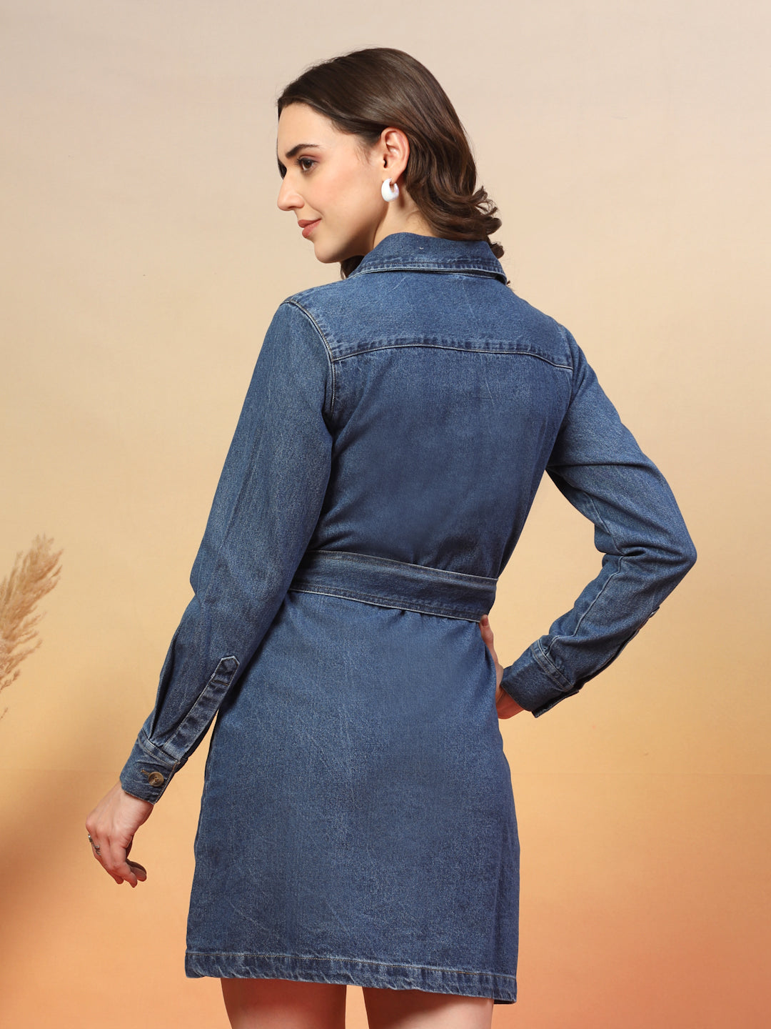 Mid Blue Denim Shirt Dress for Women – Smart Casual Wear