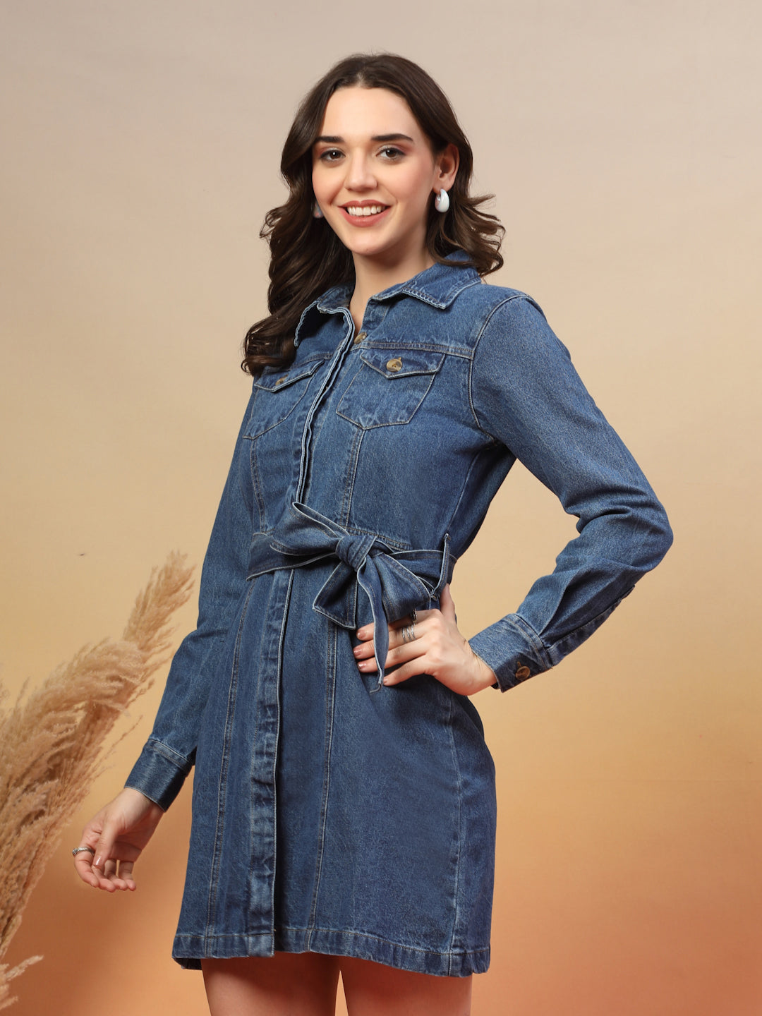 Mid Blue Denim Shirt Dress for Women – Smart Casual Wear