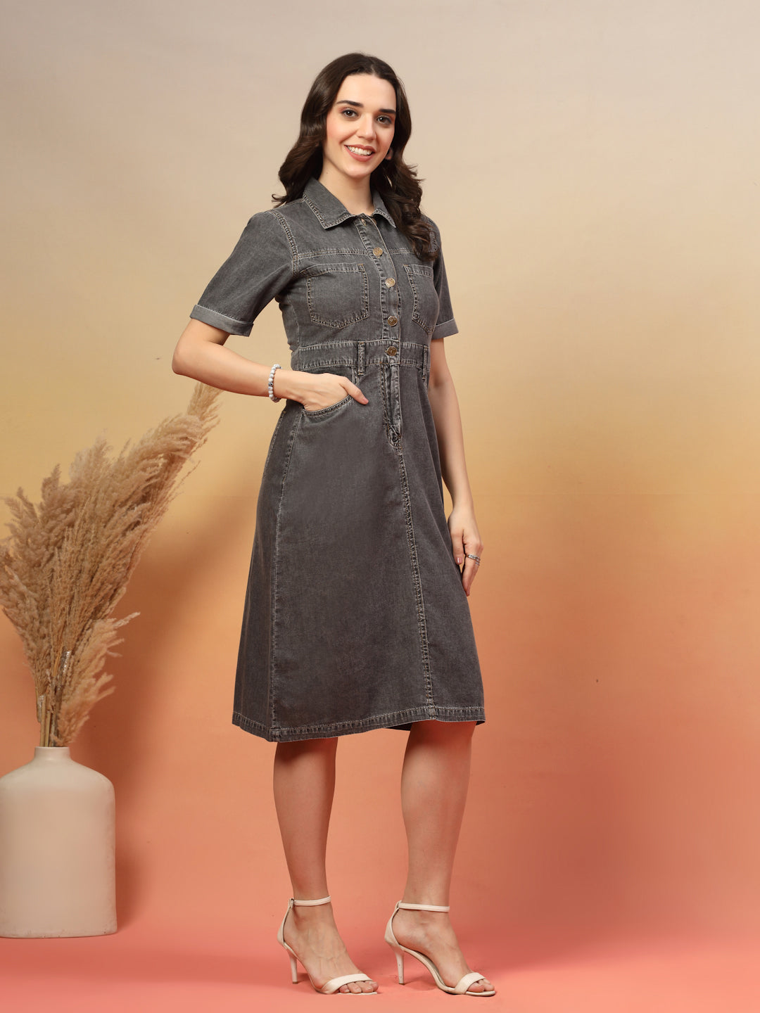 Shirt Collar Denim A-Line Dress