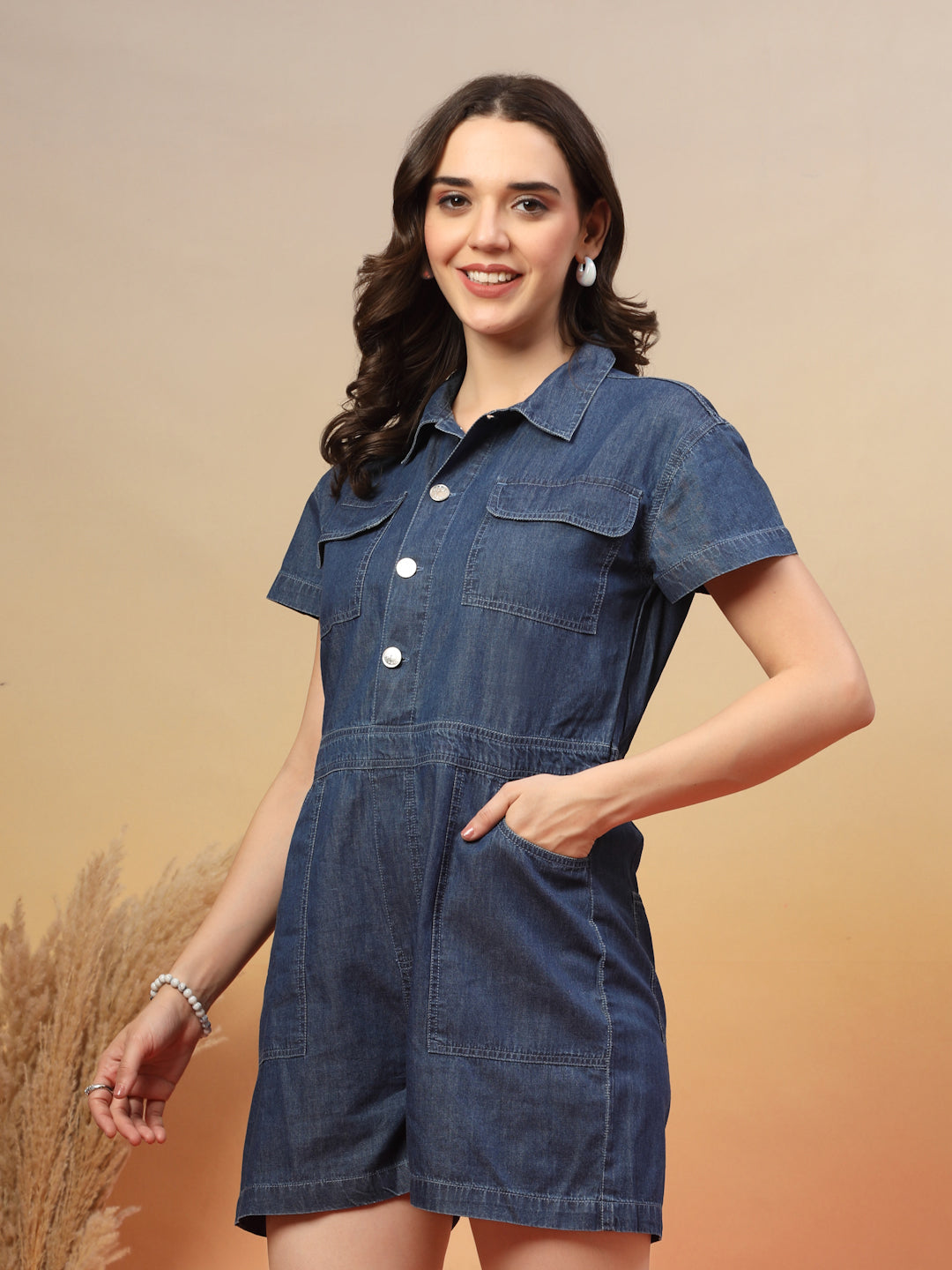 Denim Shirt Collar Playsuit