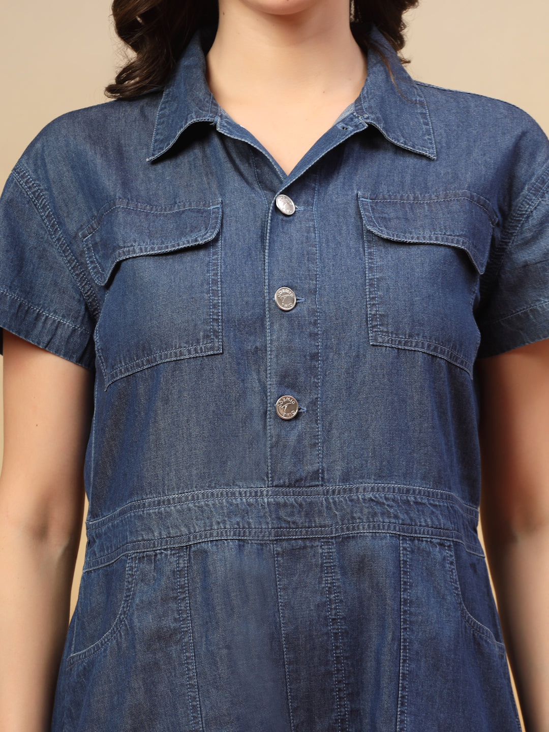 Denim Shirt Collar Playsuit