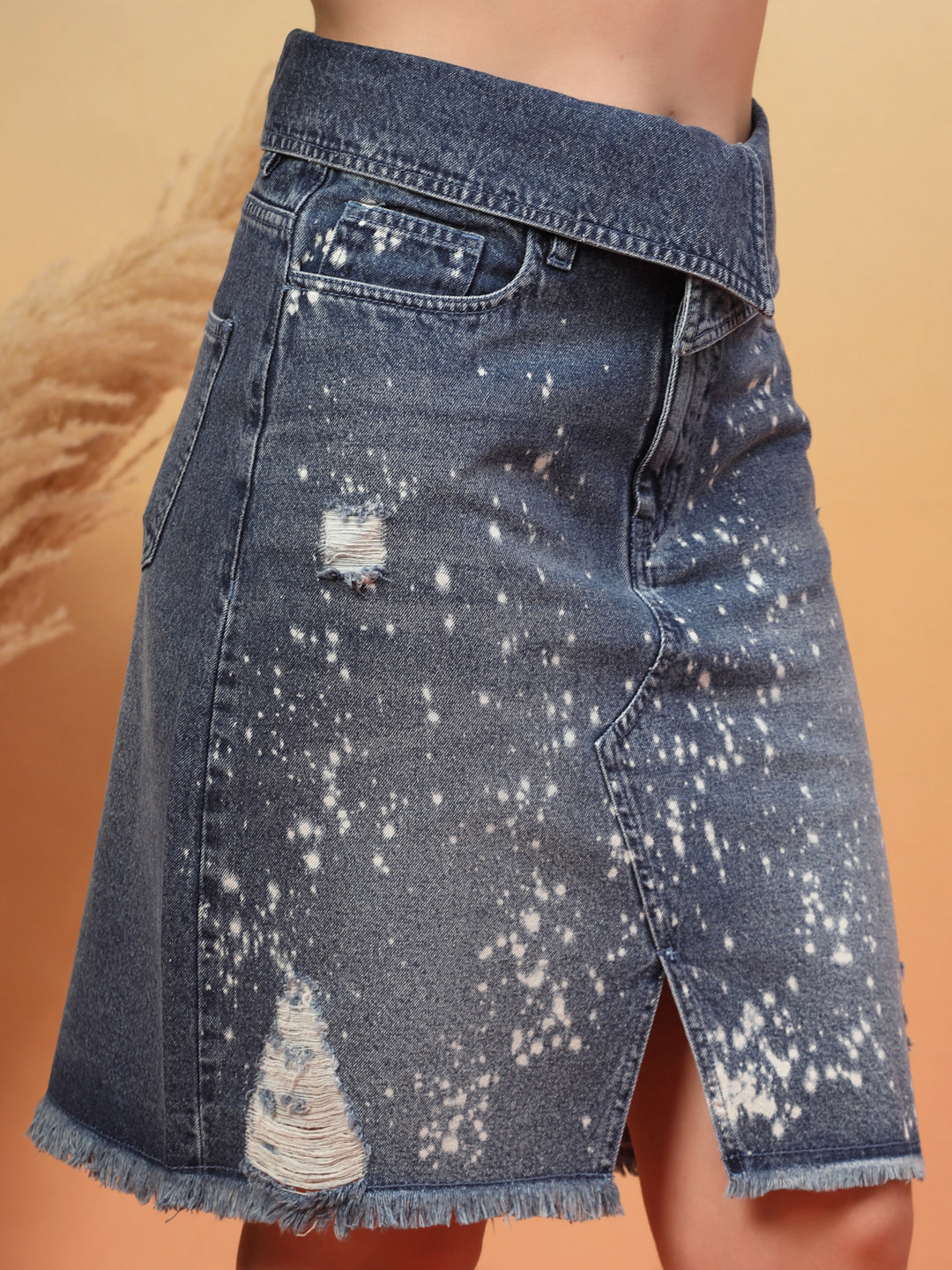 Women Indigo Distressed Denim Skirt