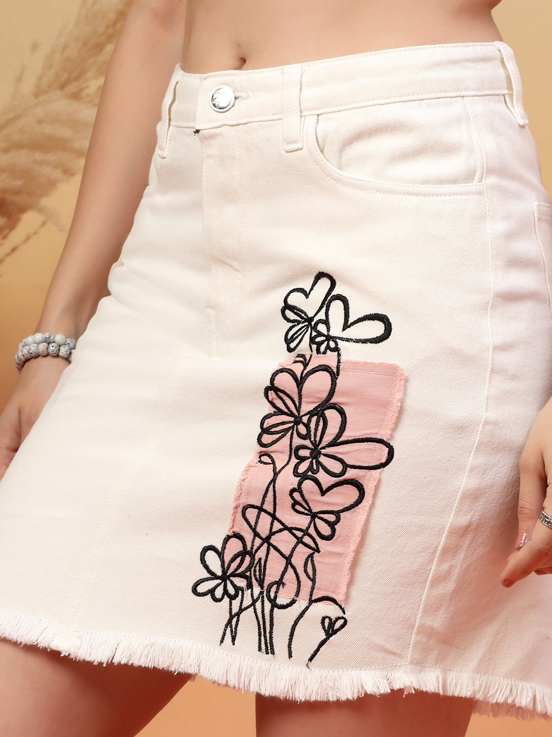 Self Design A-Line Mini Denim Skirt