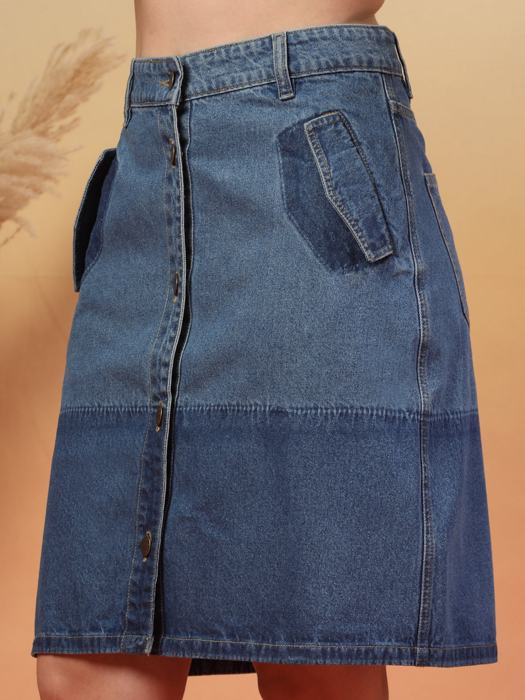 Women Blue A-Line Denim Knee-Length Skirt