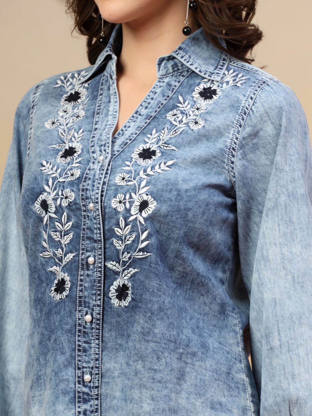 Embroidered Spread Collar Shirt