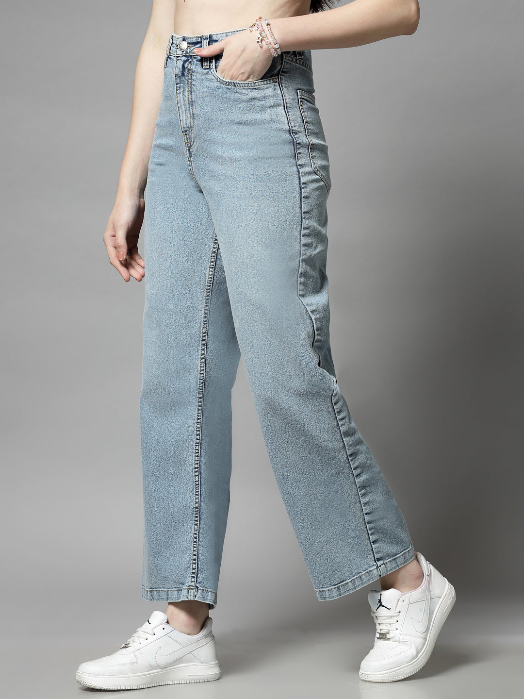 Wide Leg High-Rise Light Fade Stretchable Jeans - Cosmic Trio