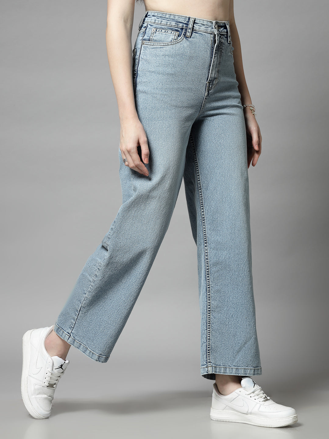 Wide Leg High-Rise Light Fade Stretchable Jeans - Cosmic Trio