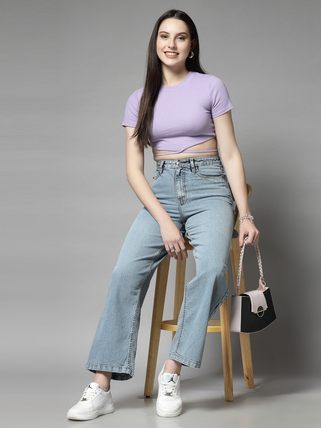 Wide Leg High-Rise Light Fade Stretchable Jeans - Cosmic Trio