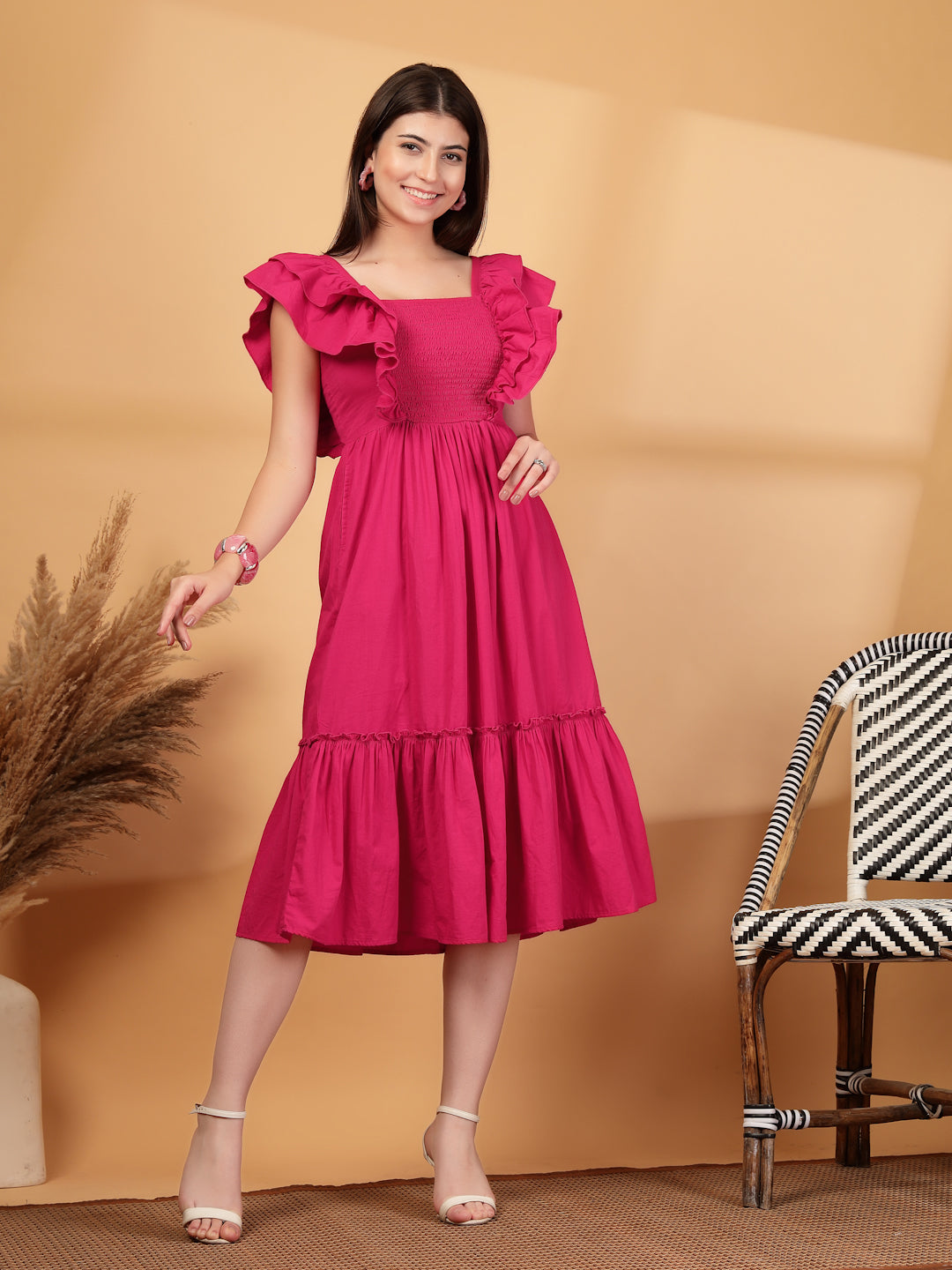 Ruffled Fit & Flare Midi Dress