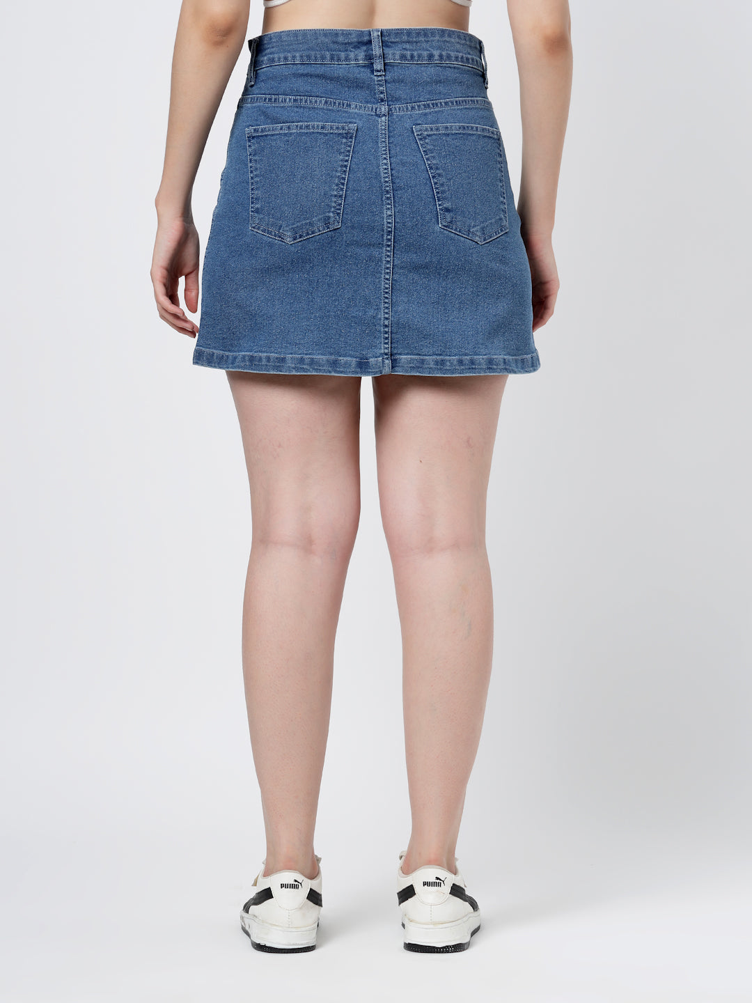 Embroidered Blue Denim Mini Skirt